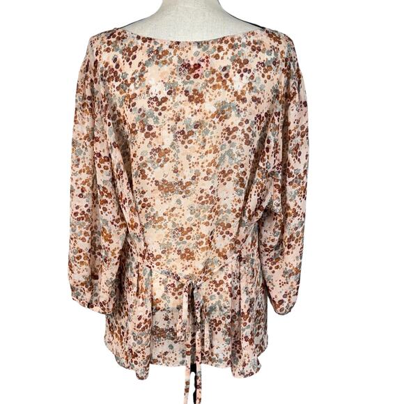 Elle 3X-Large Top Floral Semi-Sheer Ruffled V-Neck 3/4 Balloon Sleeves Multi - Picture 5 of 11